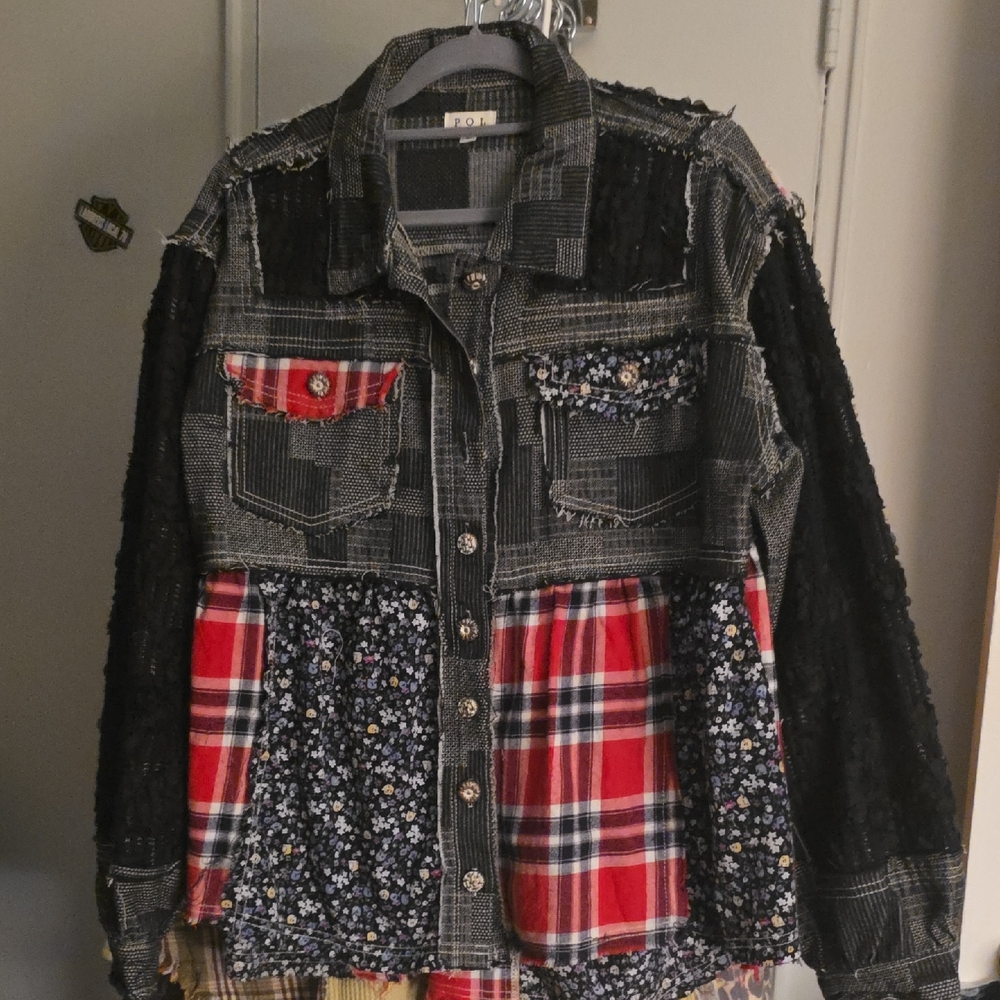POL Multicolor Patchwork Jean Jacket - image 1